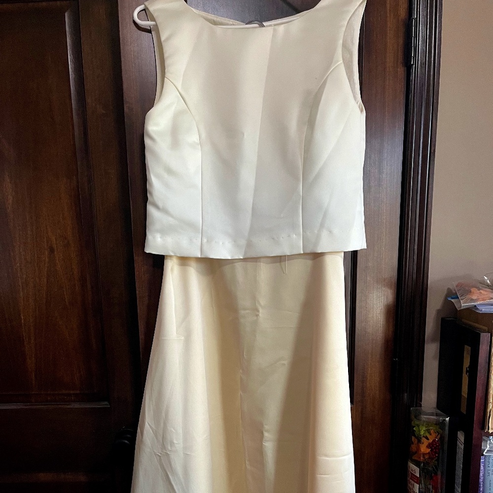 2 pc Yellow and Ivory Satin Floor length outfit Sz 12